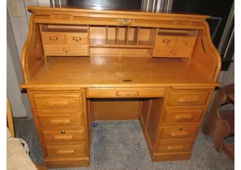 Solid Oak Large Secretary Style Desk w/ Matching Chair